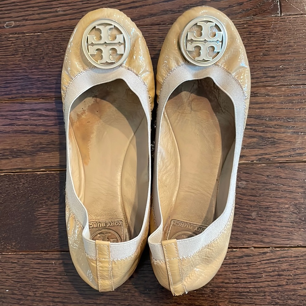 Tory Burch Blush Claire Elastic Band Patent Ballet Flats
